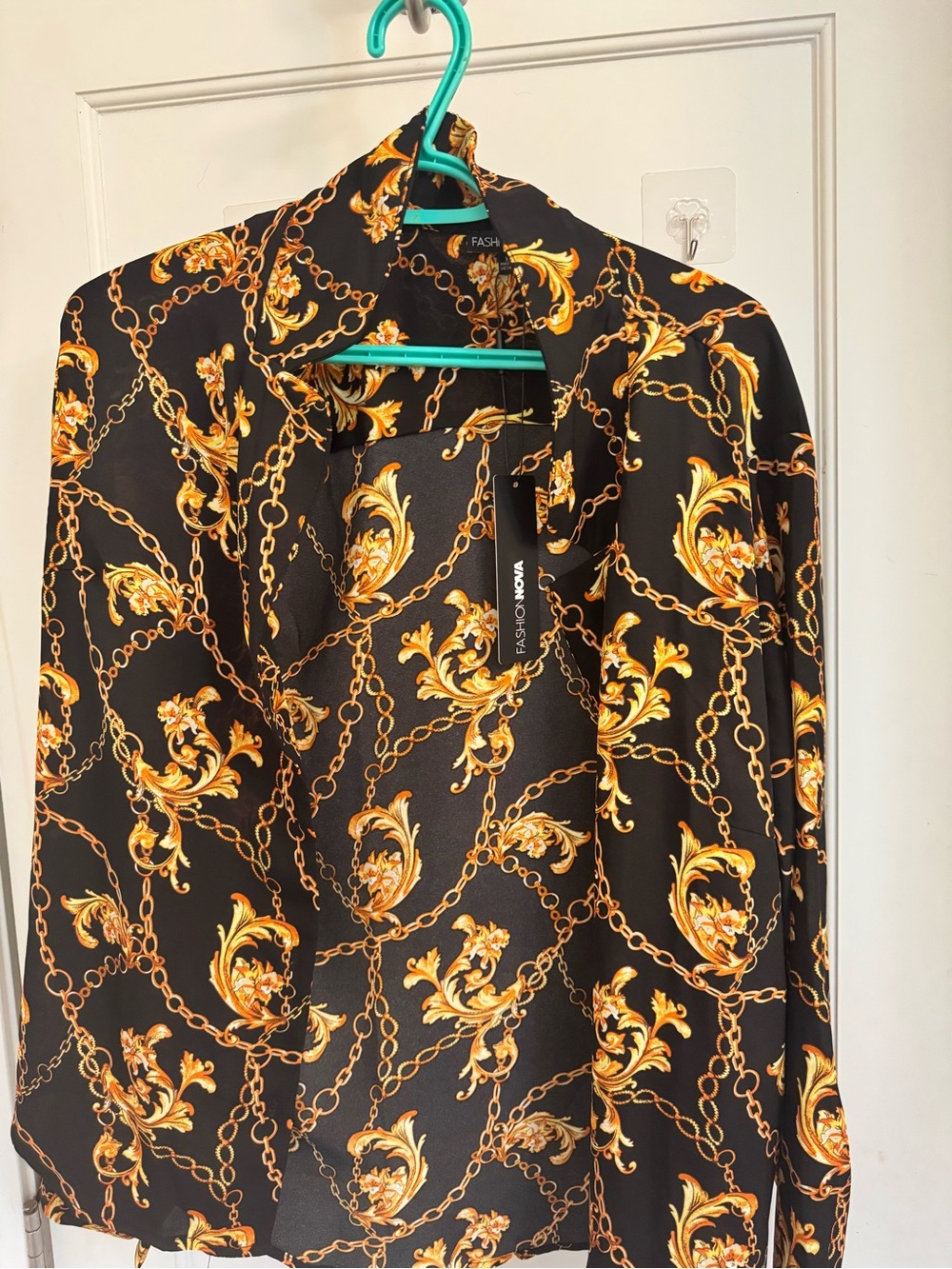 NWT Fashion Nova Oh She Classy Top Black Gold Size XL